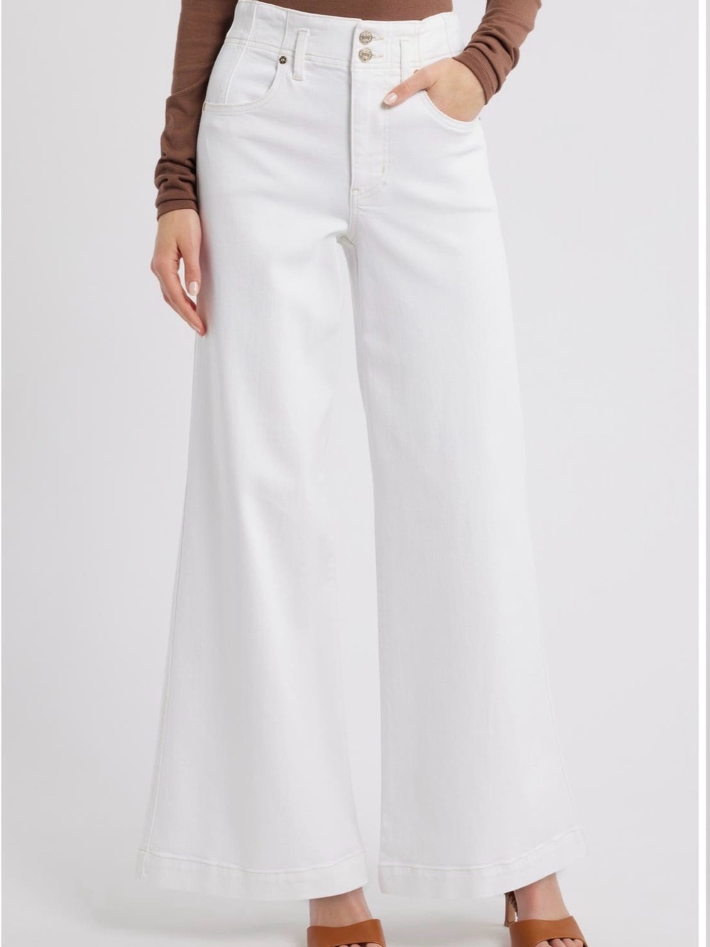 Frame Denim The Seamed White Ecru Leg Trouser Jeans High-Rise Wide Leg 27
